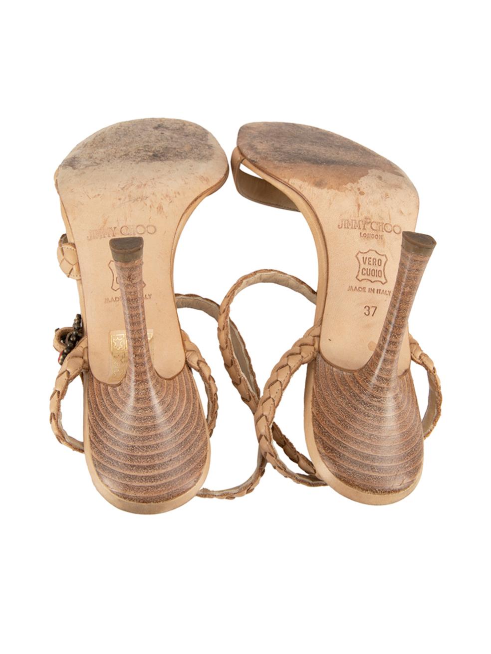 Women's Jimmy Choo Beige Leather Braided Detail Sandals Size IT 37 For Sale