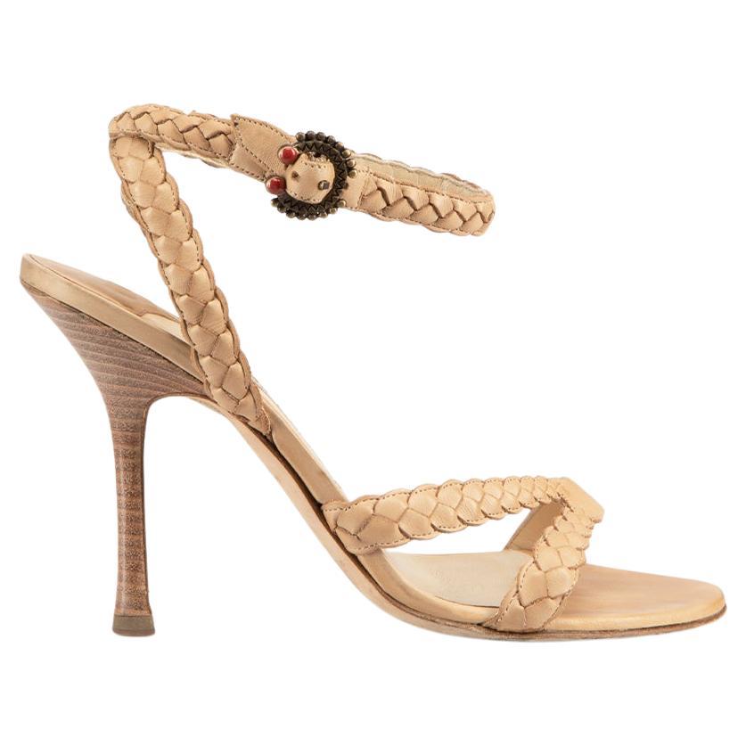 Jimmy Choo Beige Leather Braided Detail Sandals Size IT 37 For Sale