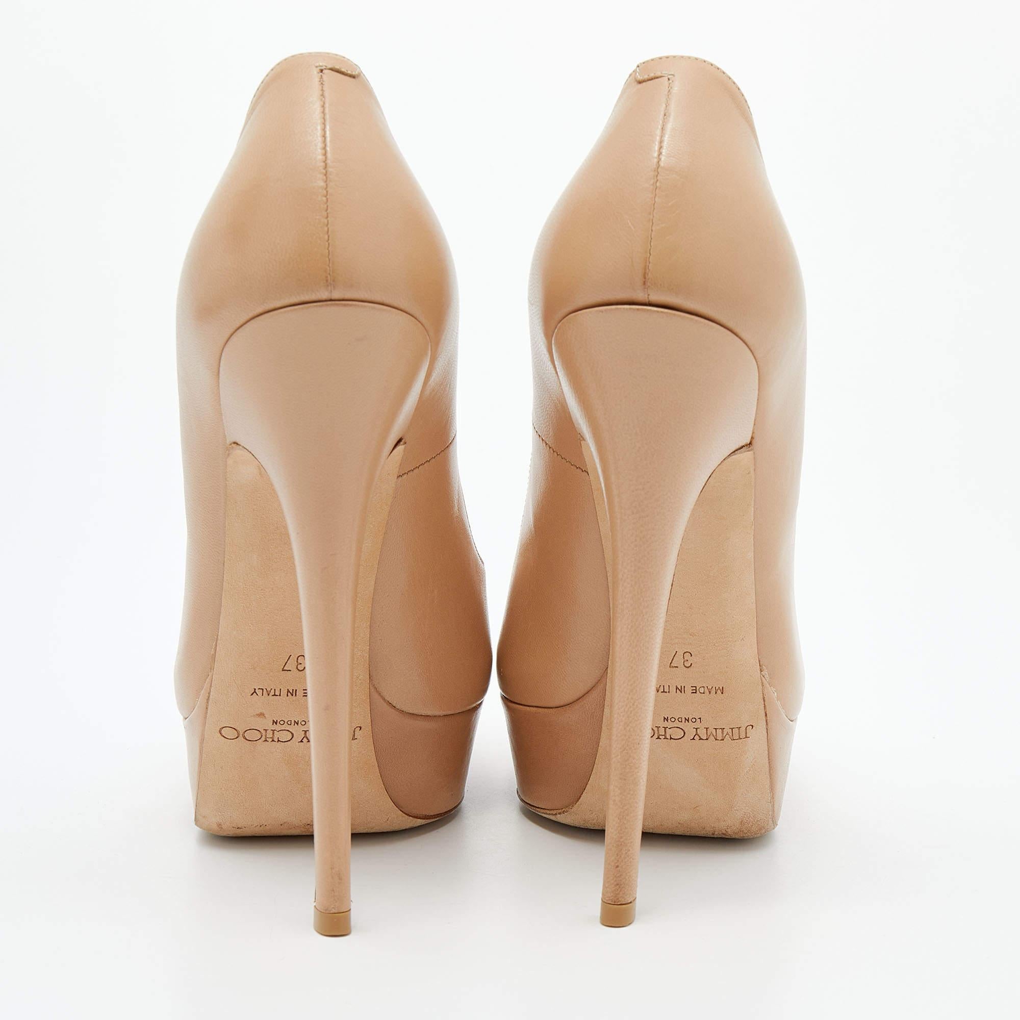 Jimmy Choo Beige Leather Cosmic Platform Pumps Size 37 1
