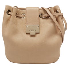 Jimmy Choo Beige Leather Drawstring Bucket Bag