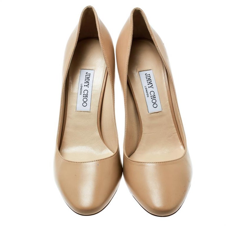 Jimmy Choo Beige Leather Esme Almond Toe Pumps Size 41 at 1stDibs
