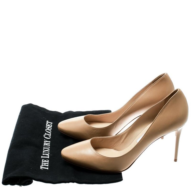 Jimmy Choo Beige Leather Esme Almond Toe Pumps Size 41 For Sale at 1stDibs