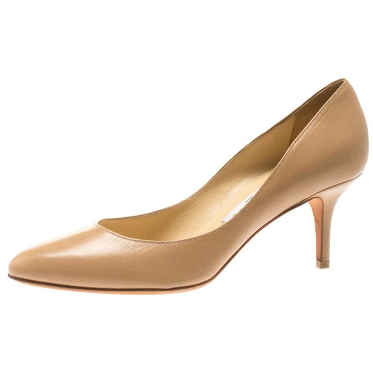 Jimmy Choo Beige Leather Gilbert Pumps Size 38 For Sale at 1stDibs