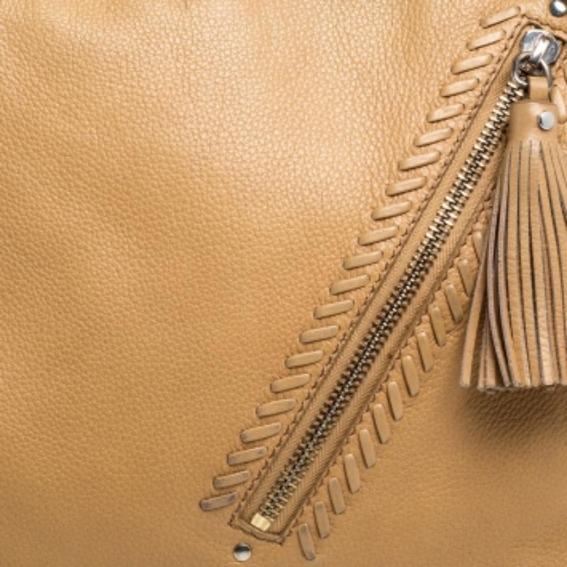 Jimmy Choo Beige Leather Lily Tassel Hobo For Sale 1