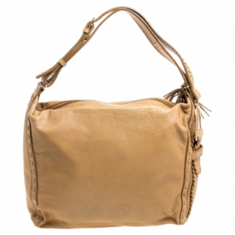 Jimmy Choo Beige Leather Lily Tassel Hobo For Sale 3