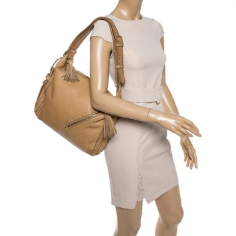 Jimmy Choo Beige Leather Lily Tassel Hobo For Sale 5