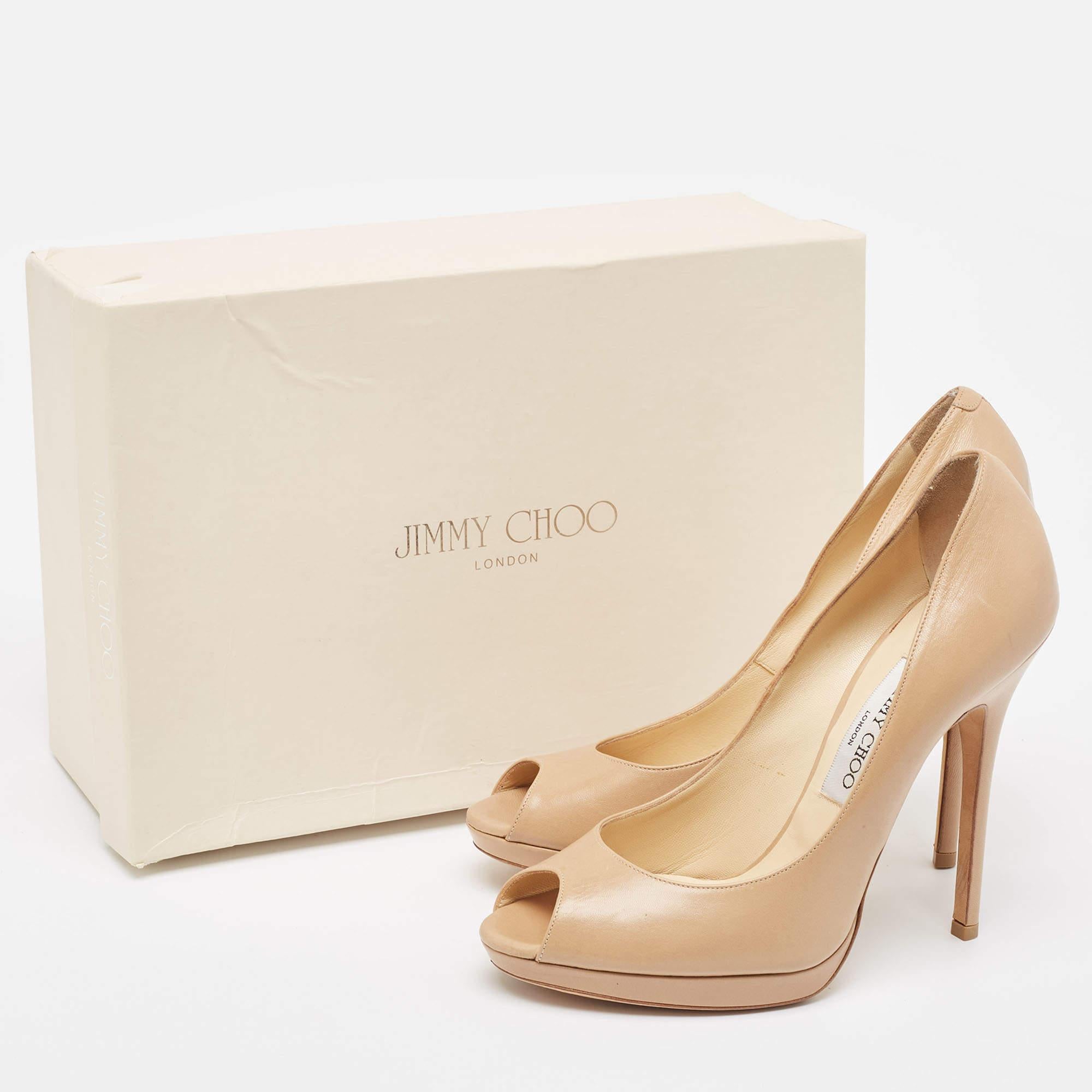 Jimmy Choo Beige Leather Luna Peep Toe Pumps Size 39 For Sale 4