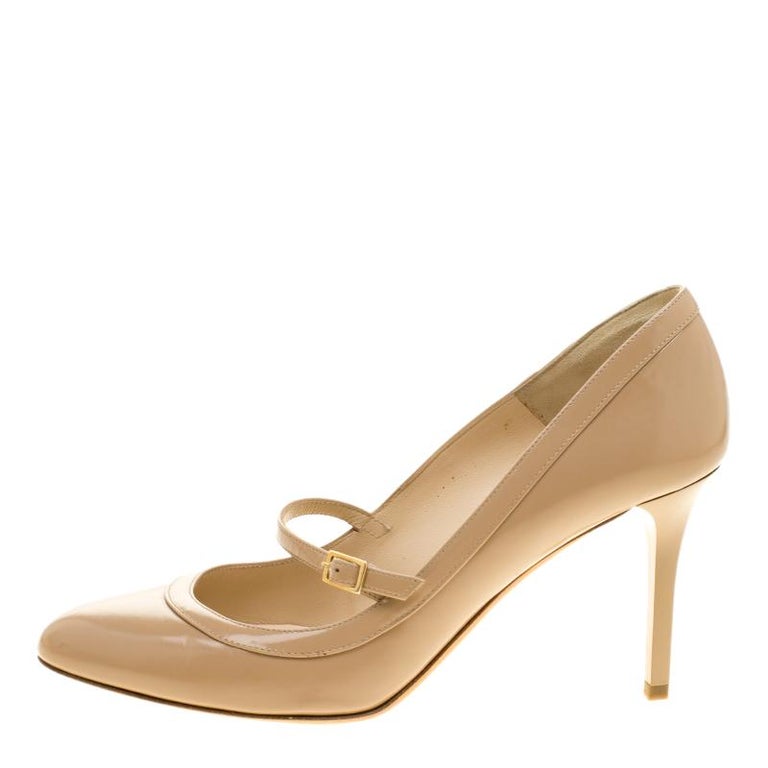 Jimmy Choo Beige Leather Mary Jane Pumps Size 38 For Sale at 1stDibs