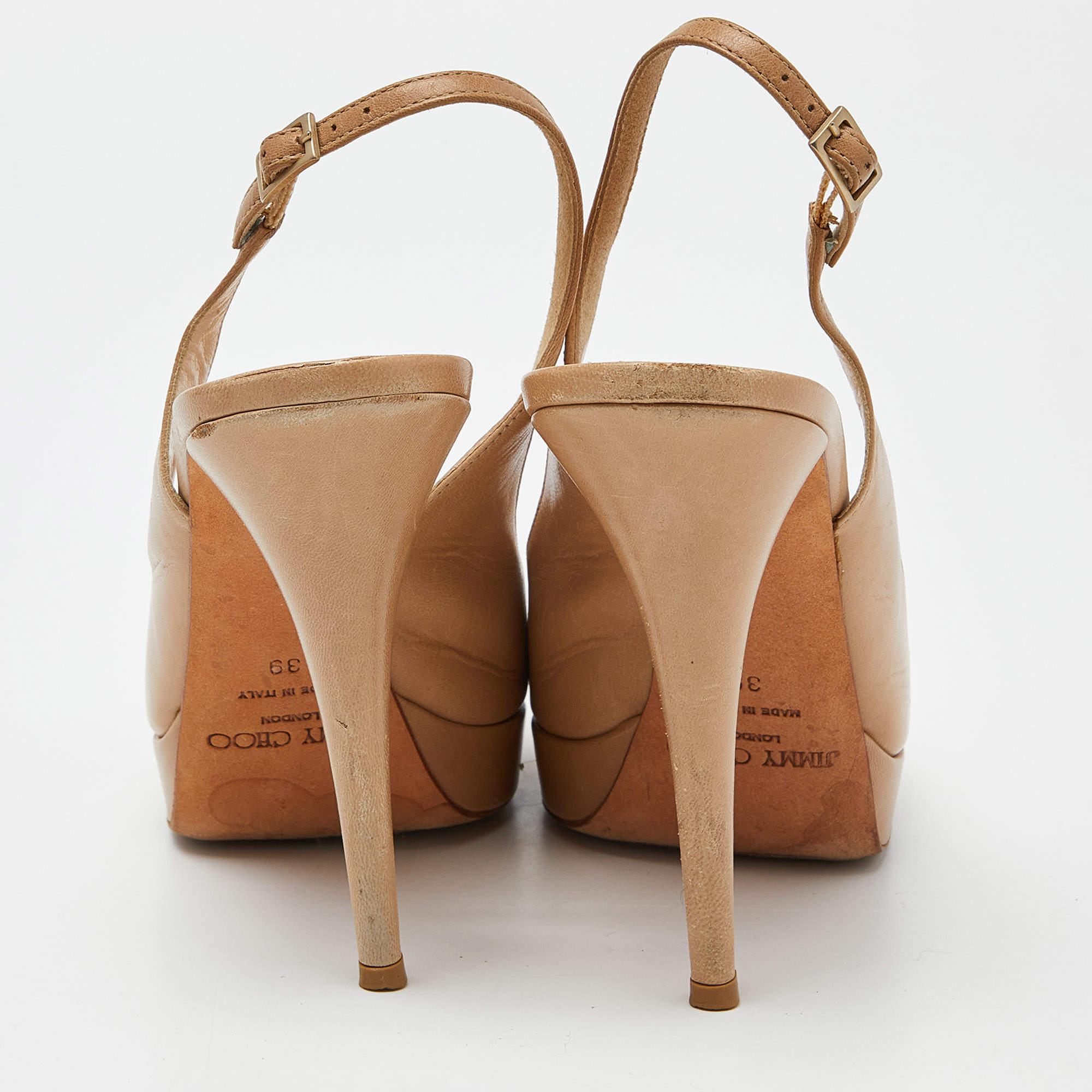 Jimmy Choo Beige Leather Platform Pumps Size 39 For Sale 1