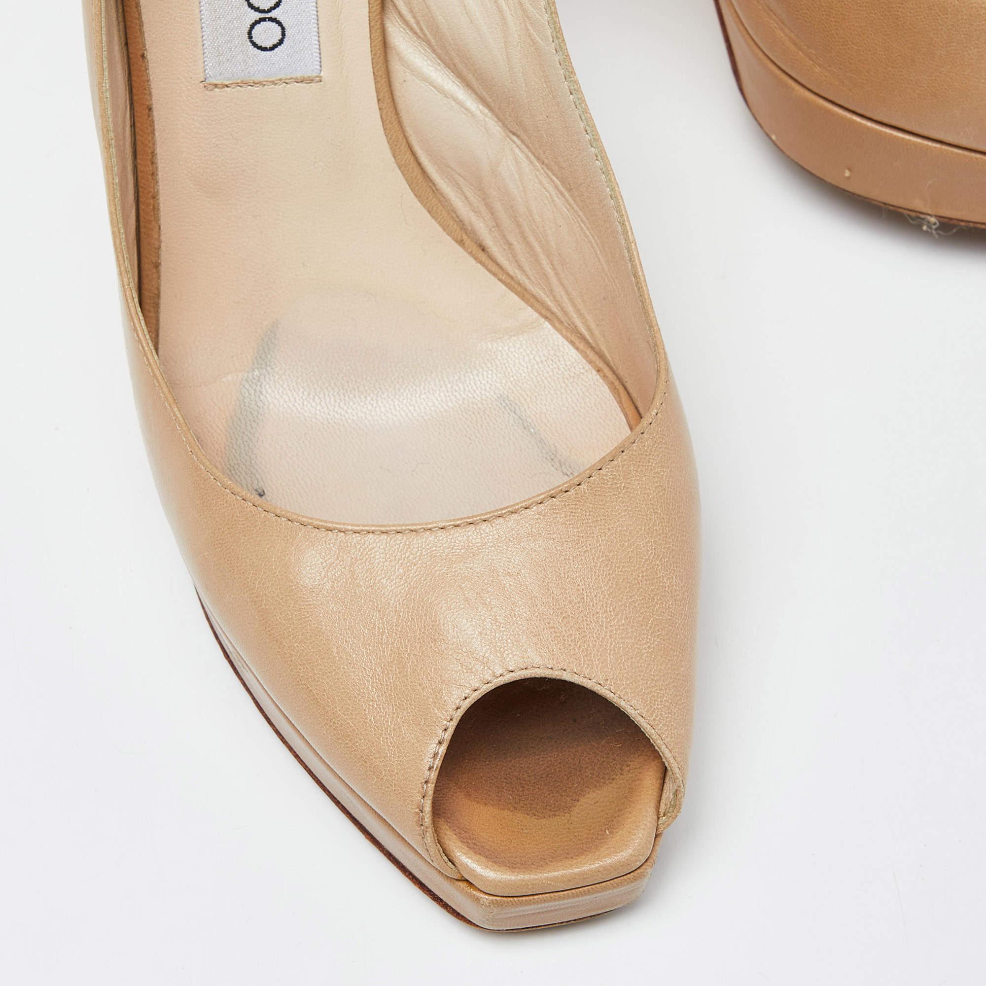 Jimmy Choo Beige Leather Platform Pumps Size 39 For Sale 3