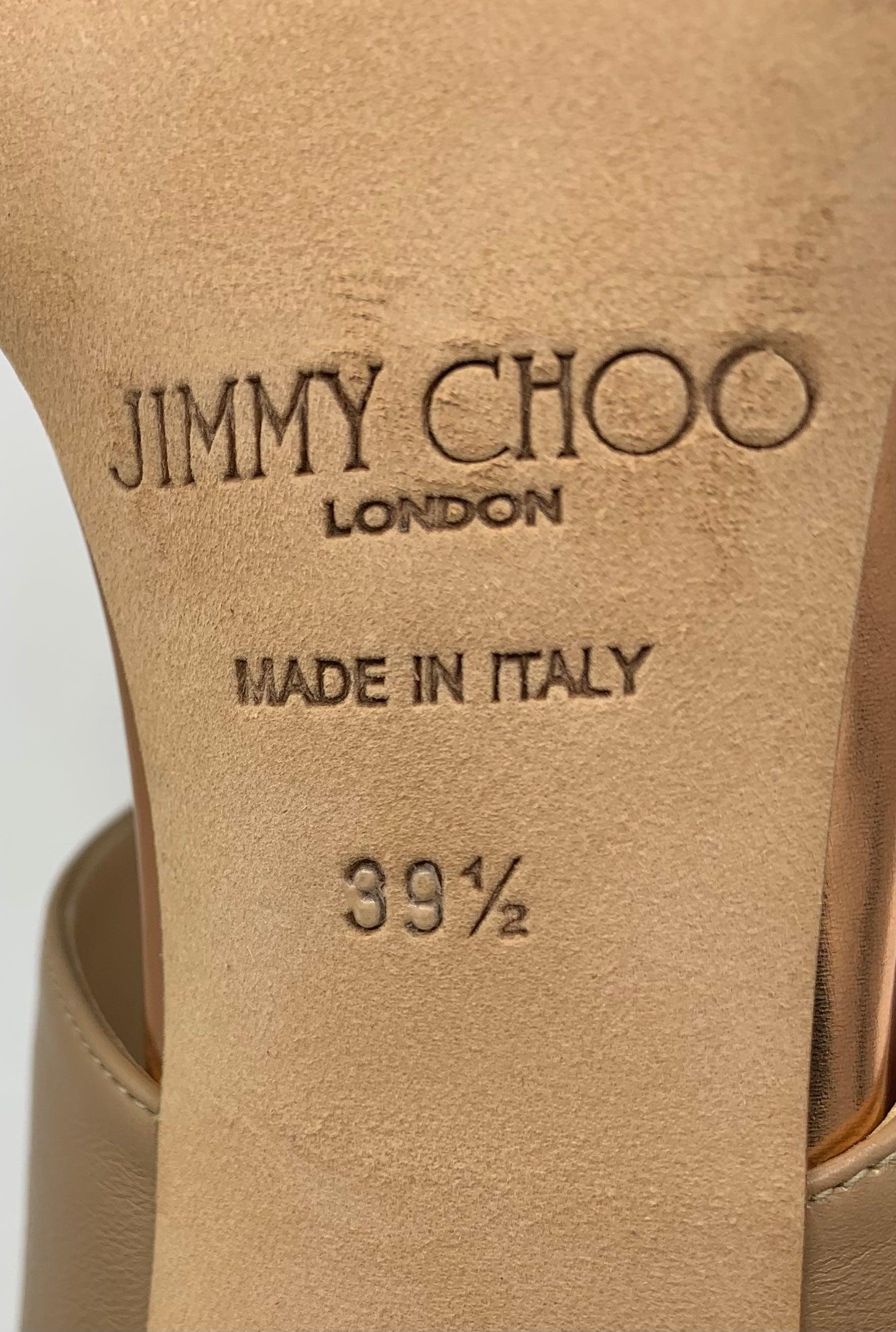 Jimmy Choo Mules con tacco a punta in pelle beige, US 39.5 In condizioni ottime in vendita a Los Angeles, CA