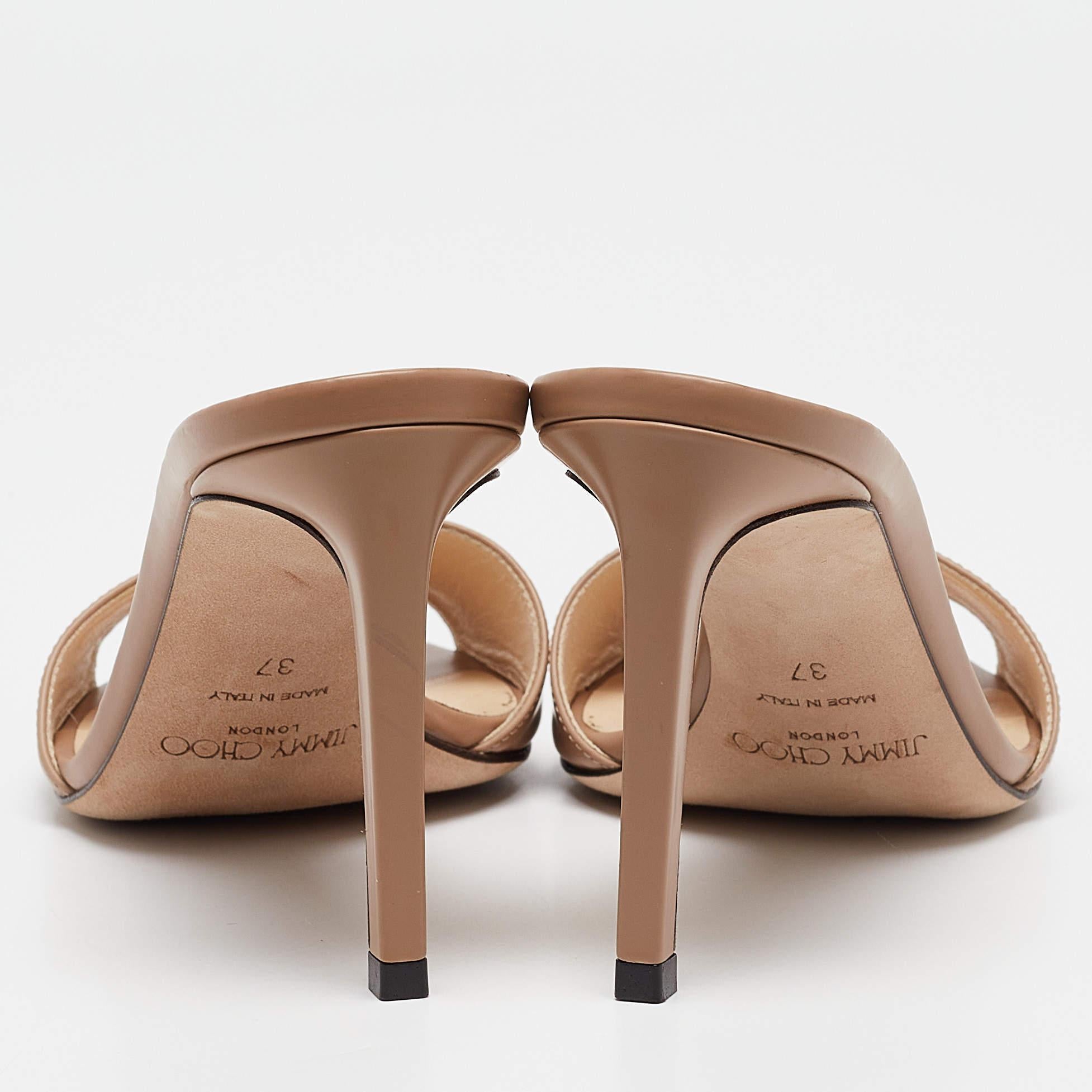Jimmy Choo Beige Leather Stacey Slide Sandals Size 37 1