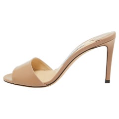 Jimmy Choo Beige Leather Stacey Slide Sandals Size 37