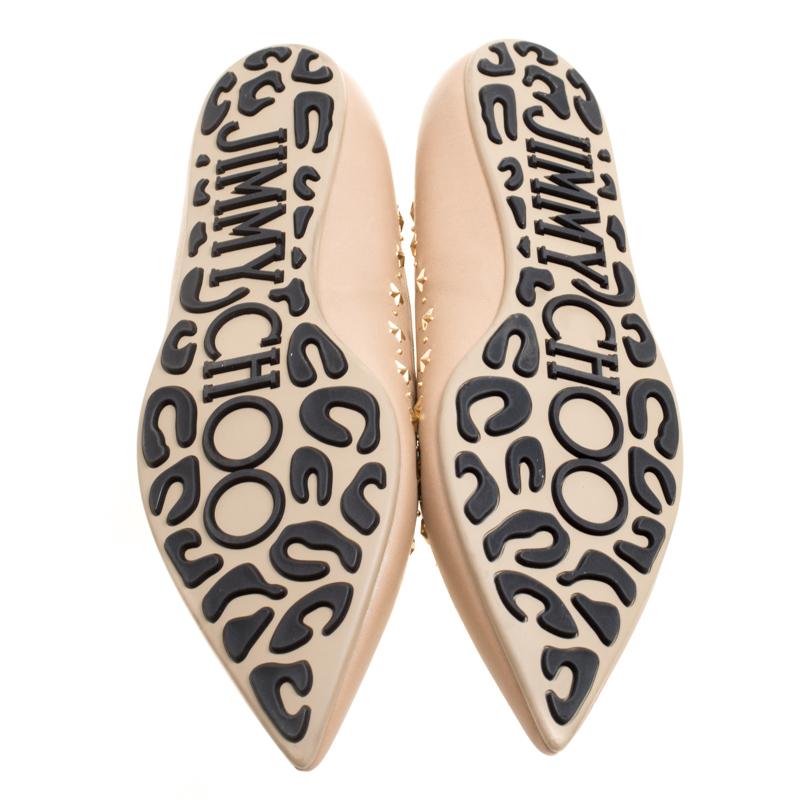 Women's Jimmy Choo Beige Leather Windsor Star Embellished Pointed Toe Flats Size 41
