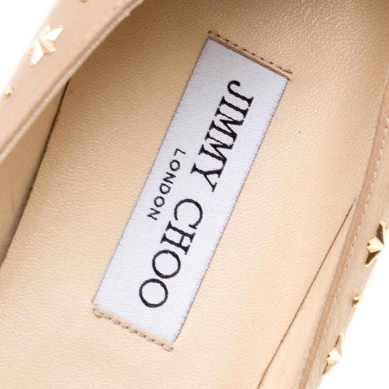 Jimmy Choo Beige Leather Windsor Star Embellished Pointed Toe Flats Size 41 3