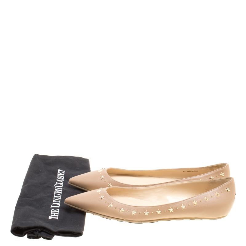 Jimmy Choo Beige Leather Windsor Star Embellished Pointed Toe Flats Size 41 5