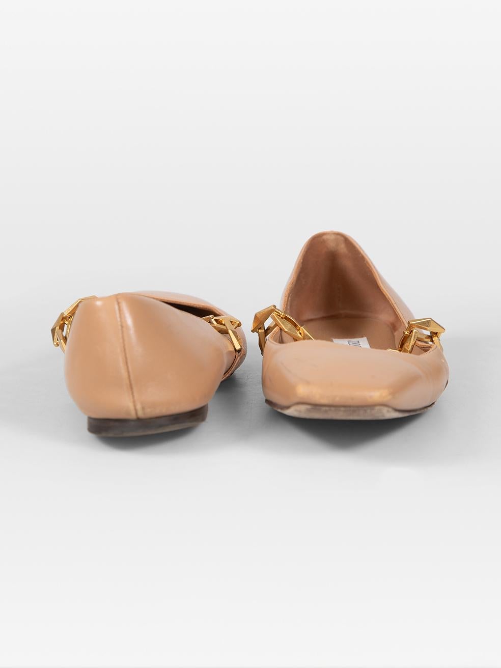 Jimmy Choo Beige Nappa Leather Diamond Tilda Flats Size IT 37 In Good Condition For Sale In London, GB