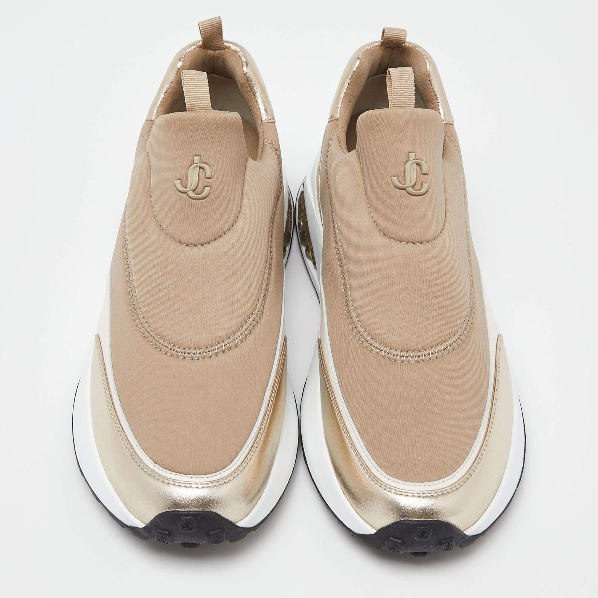 Jimmy Choo Beige Neoprene and Leather Memphis Sneakers Size 41 For Sale 1