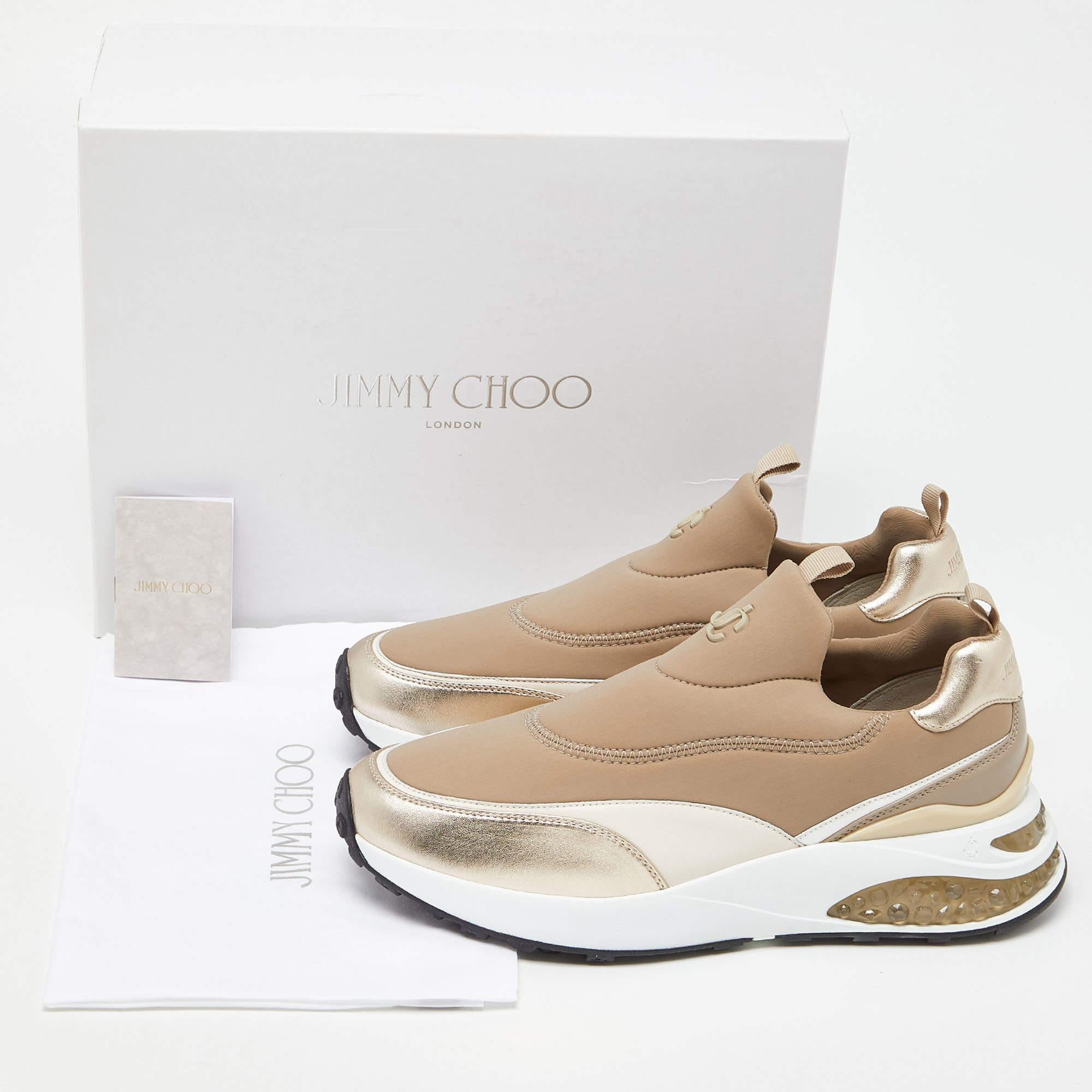 Jimmy Choo Beige Neoprene and Leather Memphis Sneakers Size 41 For Sale 5