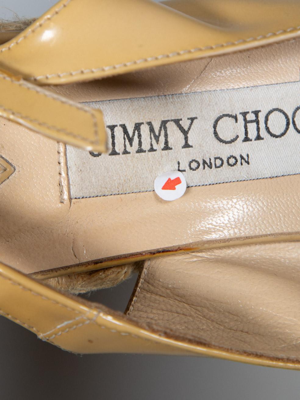 Jimmy Choo Beige Patent Espadrille Wedges Size IT 37.5 6