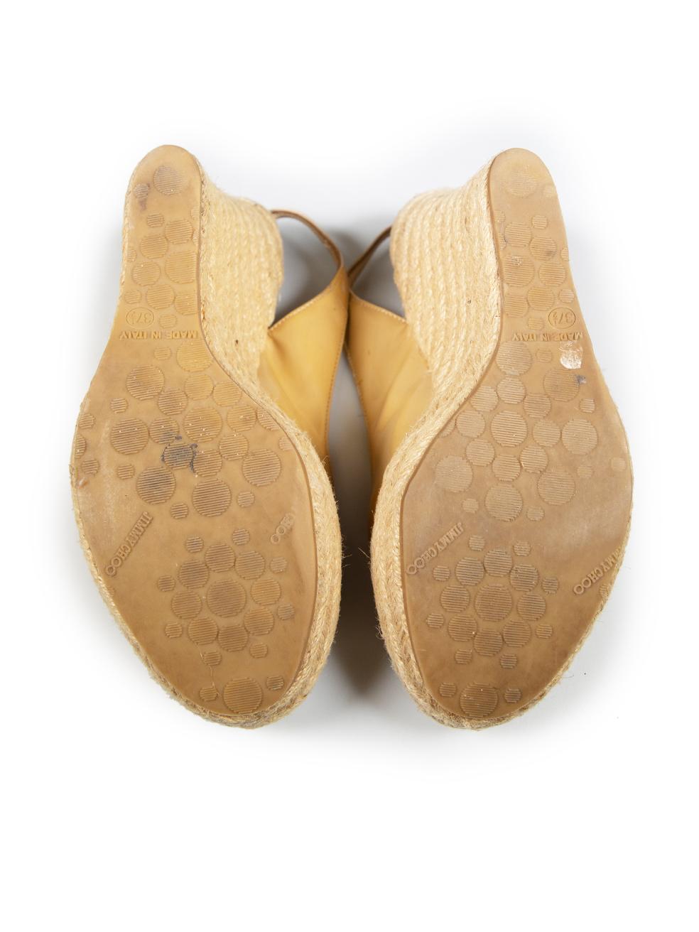 Women's Jimmy Choo Beige Patent Espadrille Wedges Size IT 37.5