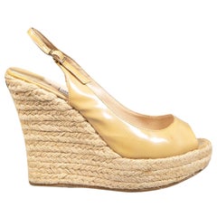Jimmy Choo Beige Patent Espadrille Wedges Size IT 37.5