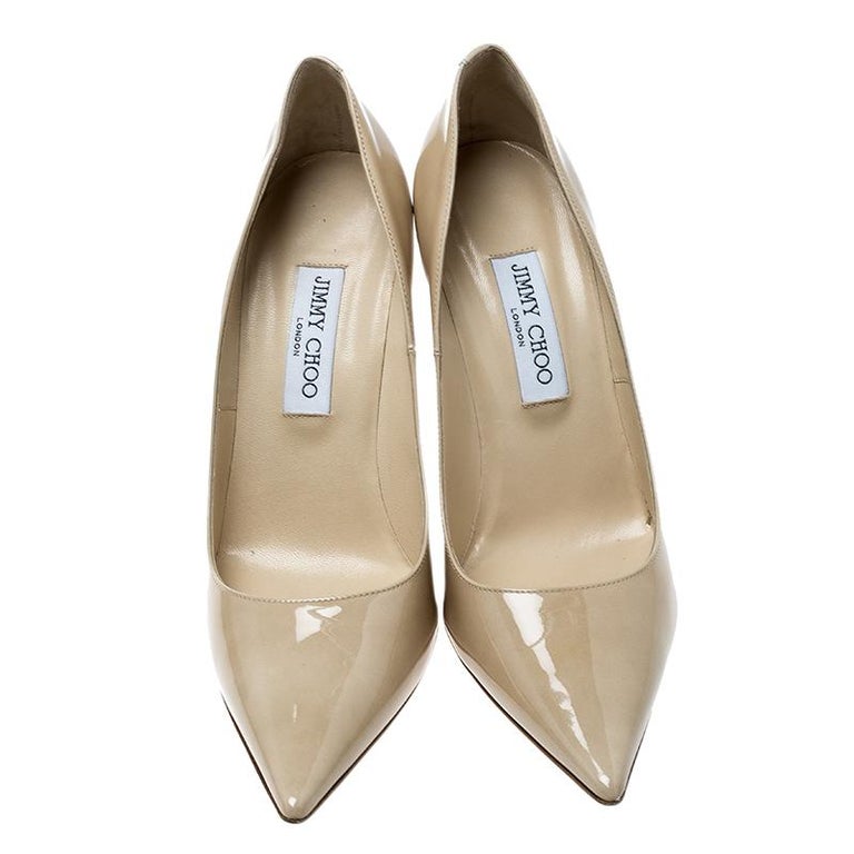 Jimmy Choo Beige Patent Leather Abel Pointed Toe Pumps Size 41 at 1stDibs