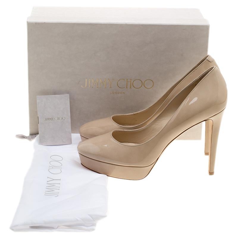 Jimmy Choo Beige Patent Leather Alex Platform Pumps Size 40.5 4