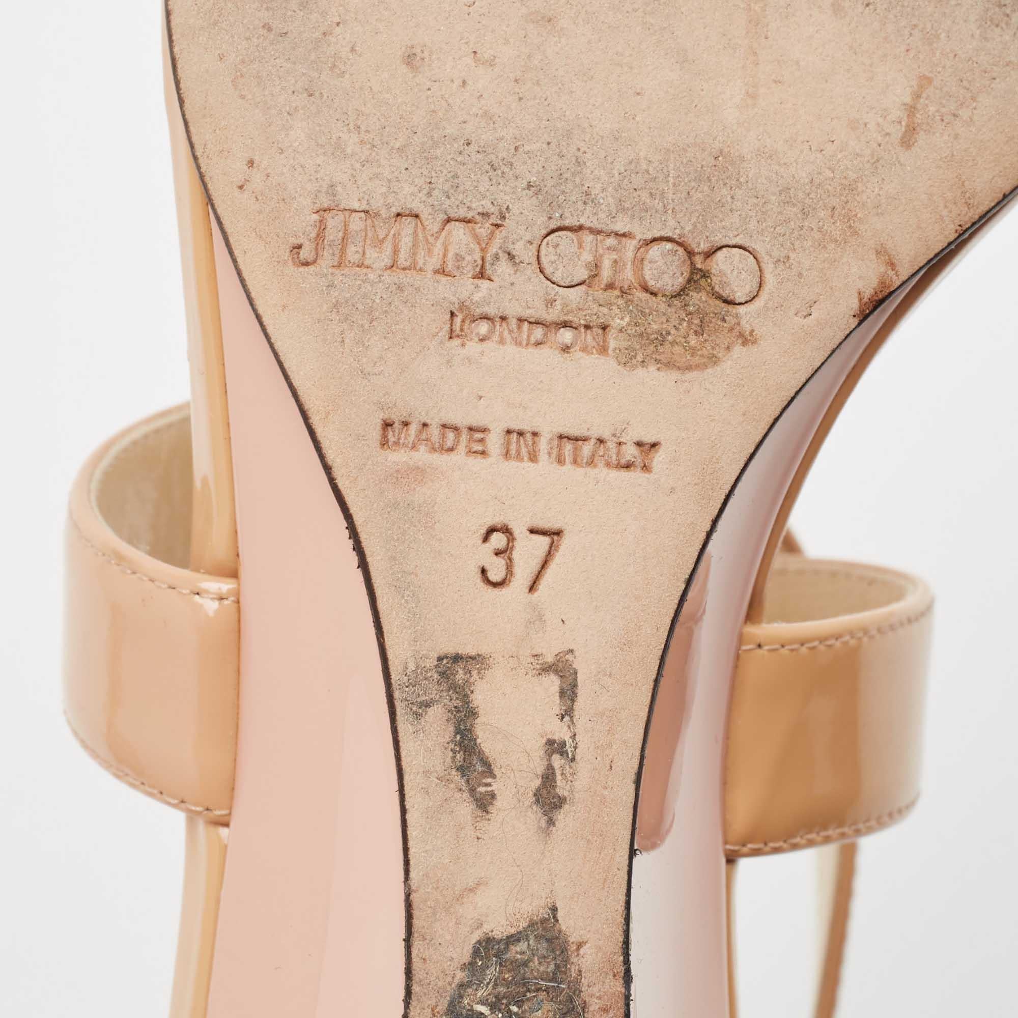 Jimmy Choo Beige Patent Leather Chiara Wedge Sandals Size 37 For Sale 5