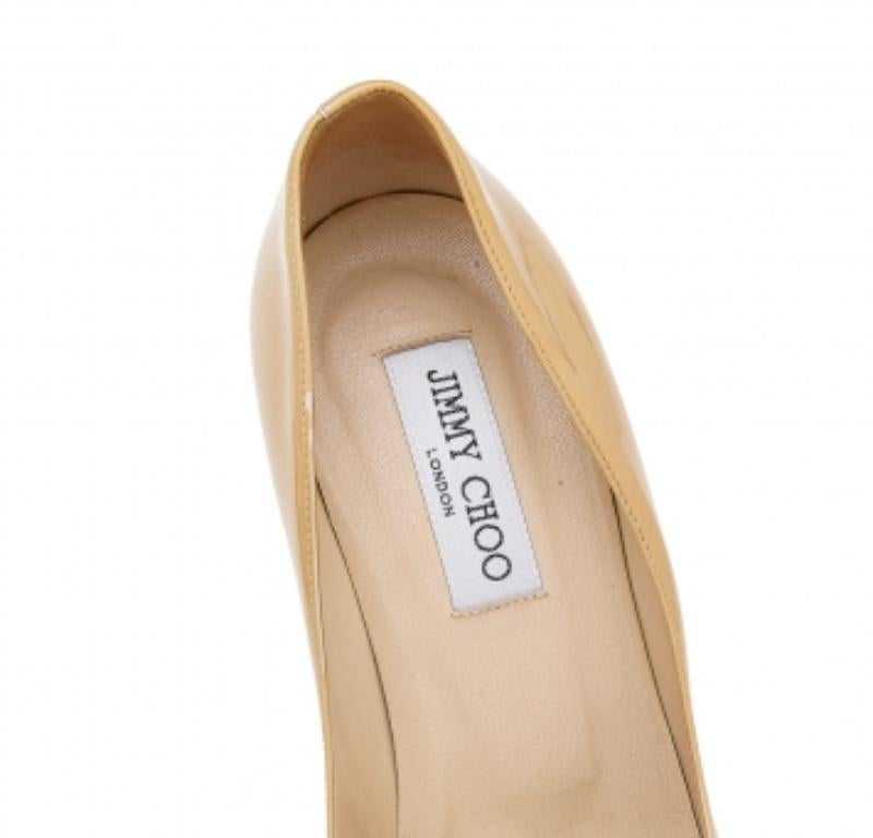 Women's Jimmy Choo Beige Patent Leather Cosmic Platform Pumps Size 40 For Sale
