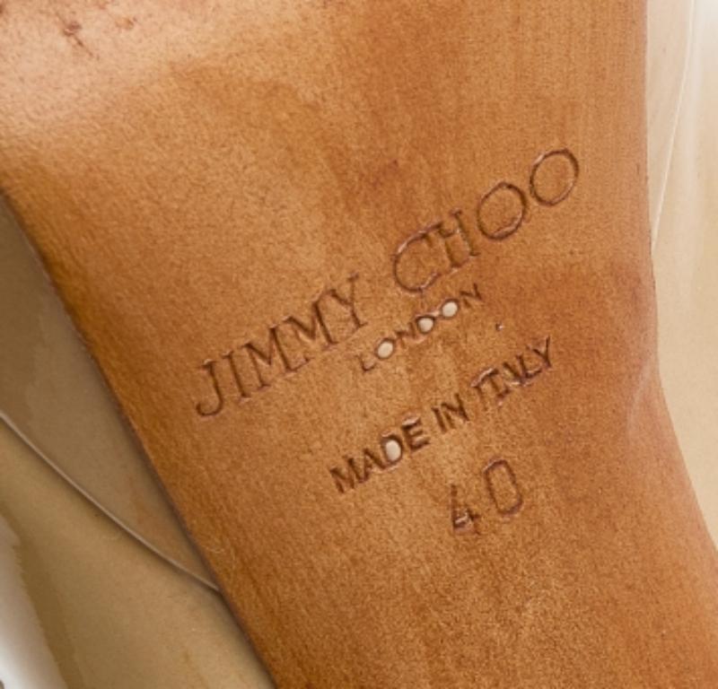 Jimmy Choo Beige Patent Leather Cosmic Platform Pumps Size 40 For Sale 2