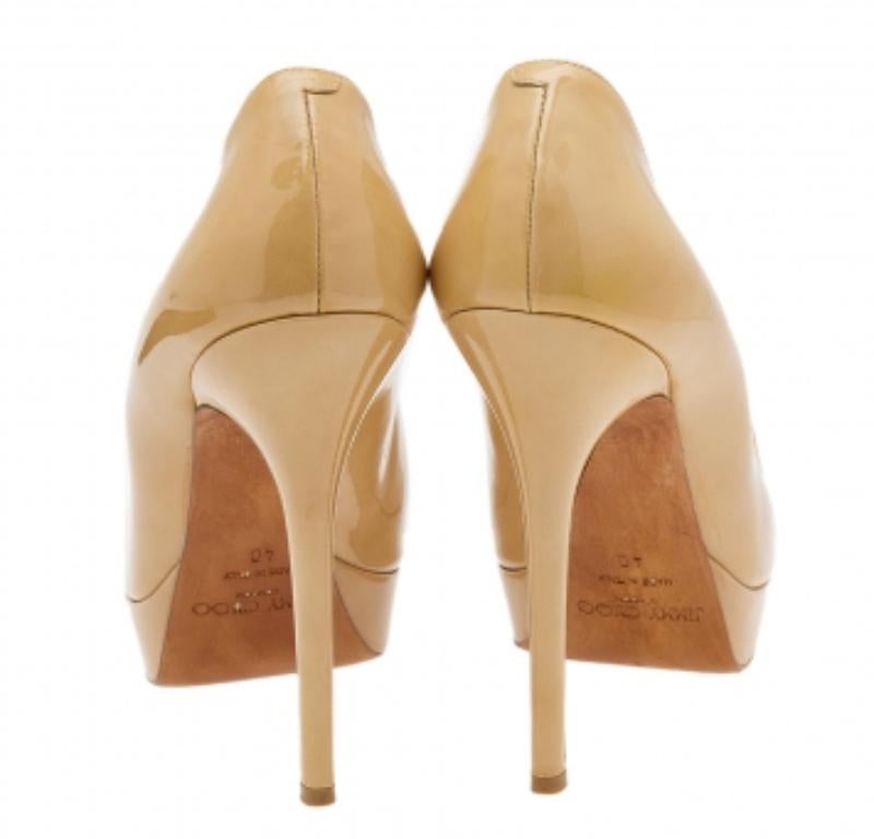 Jimmy Choo Beige Patent Leather Cosmic Platform Pumps Size 40 For Sale 3