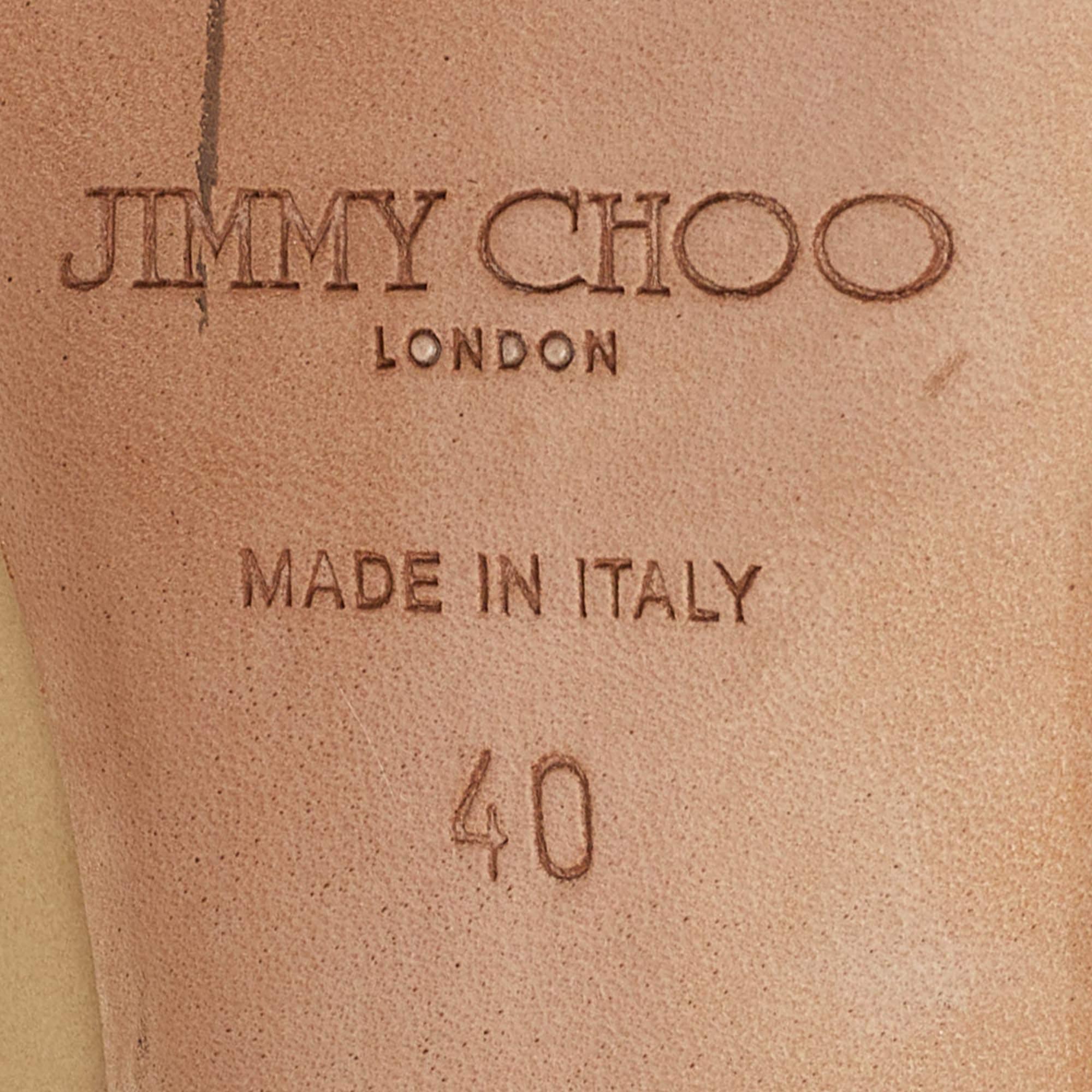 Jimmy Choo Beige Patent Leather Crown Peep Toe Pumps Size 40 For Sale 4