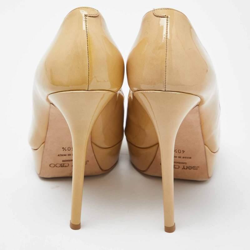 Jimmy Choo Beige Patent Leather Crown Peep Toe Pumps Size 40.5 1