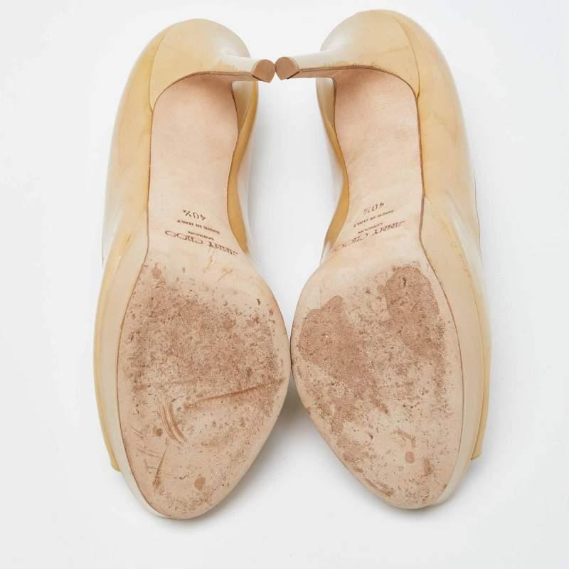 Jimmy Choo Beige Patent Leather Crown Peep Toe Pumps Size 40.5 2