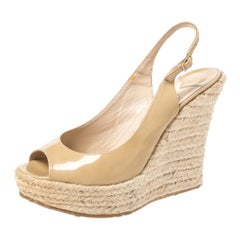 Jimmy Choo Beige Patent Leather Espadrille Wedge Slingback Sandals Size ...