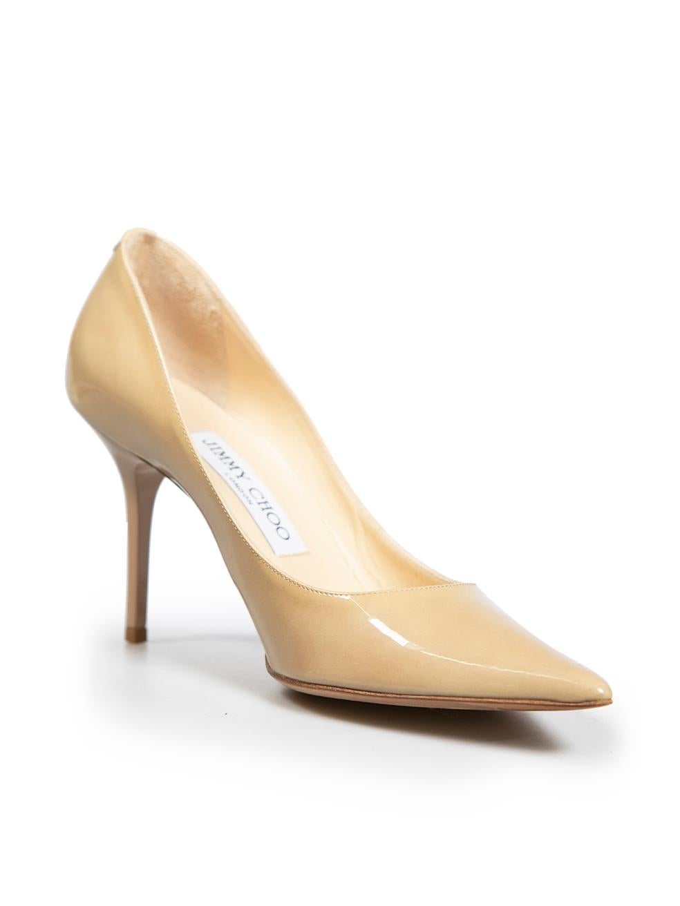 CONDITION is Very good. Minimal wear to heels is evident. Minimal small marks to patent leather at sides, back of heel and edge of pointed toe. There is a small scratch to the sole on this used Jimmy Choo designer resale item.
 
 
 
 Details
 
 
