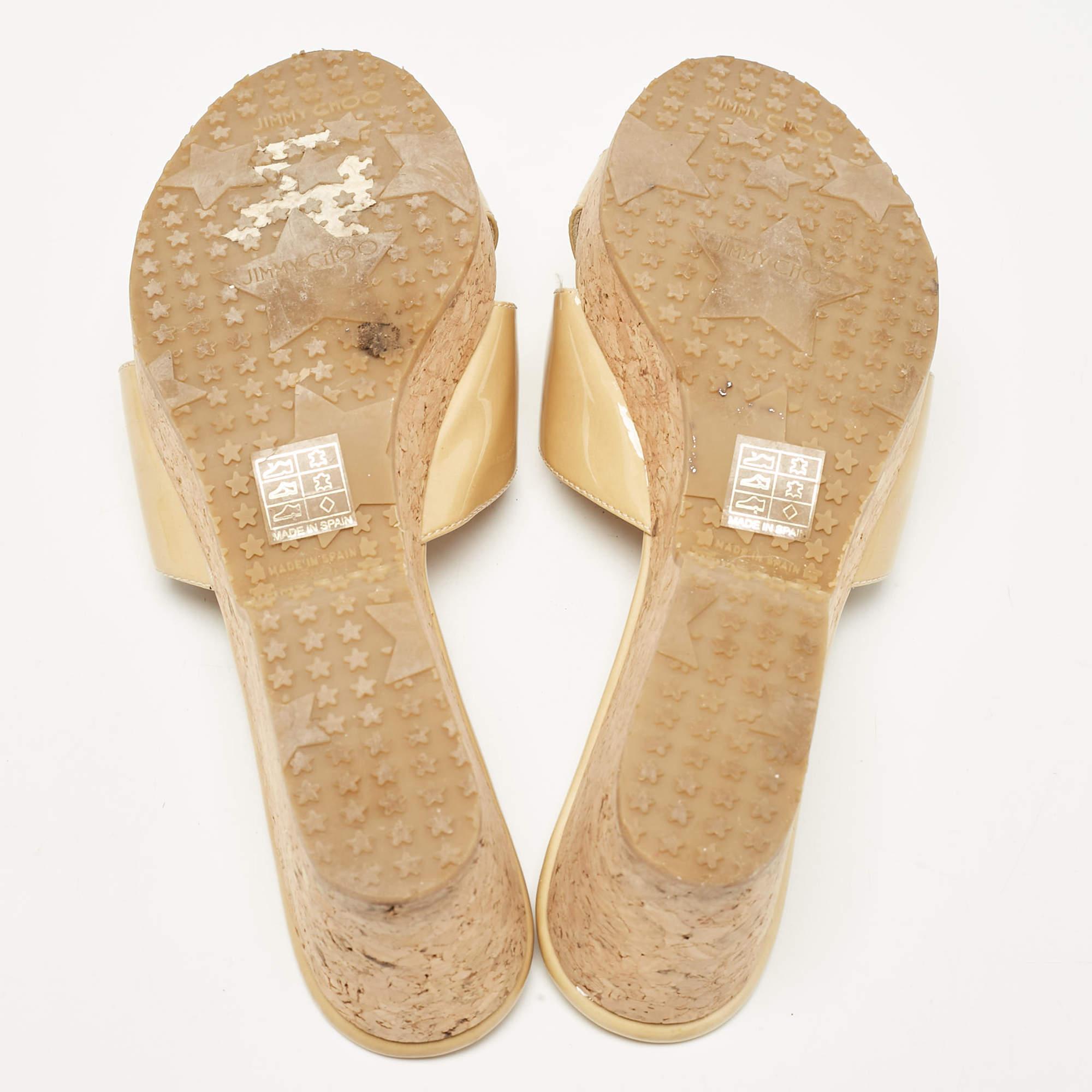 Jimmy Choo Beige Patent Leather Prima Wedge Sandals Size 39 2