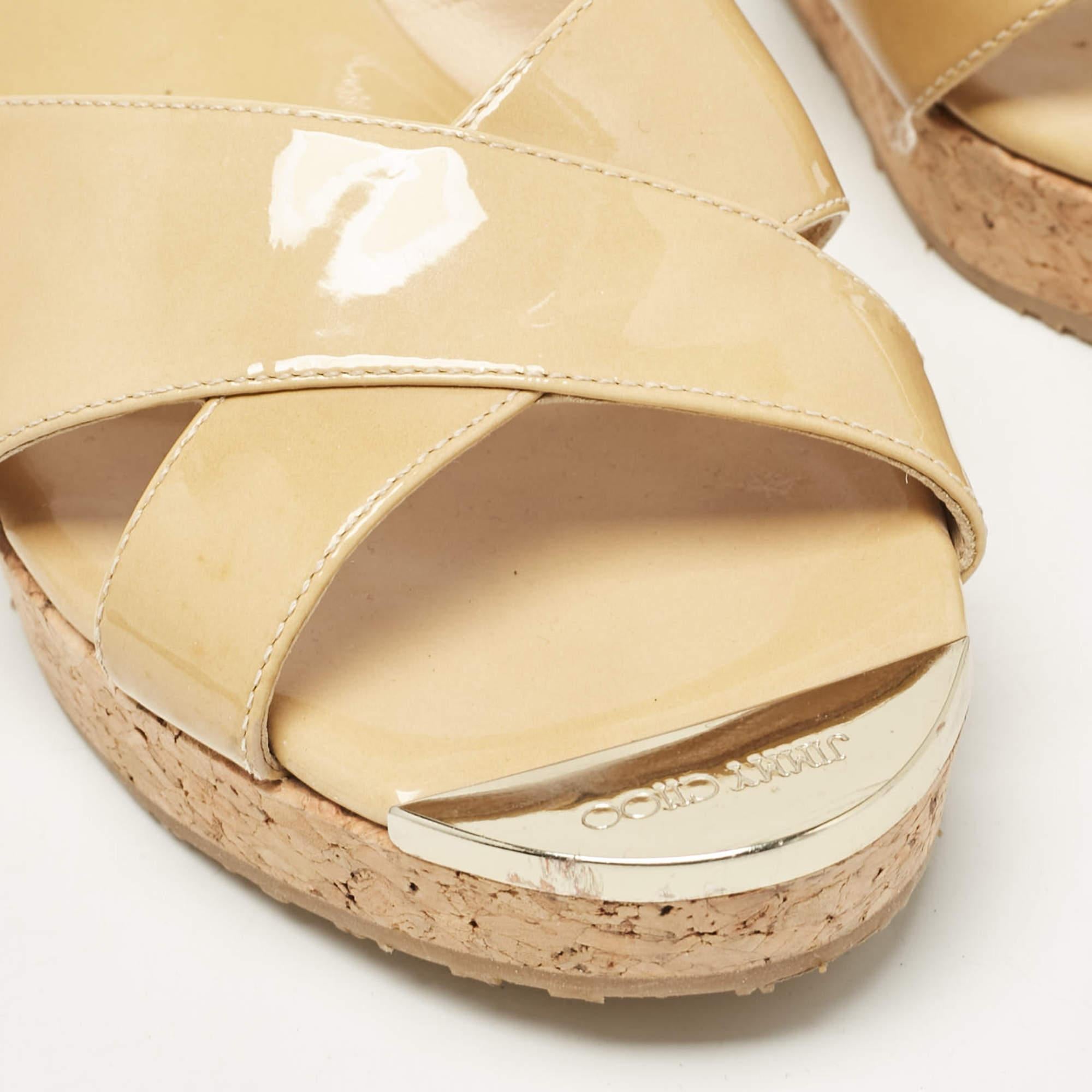 Jimmy Choo Beige Patent Leather Prima Wedge Sandals Size 39 3