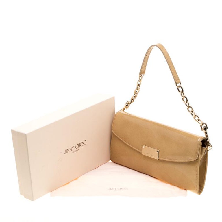 Jimmy Choo Beige Patent Leather Riane Clutch For Sale at 1stDibs