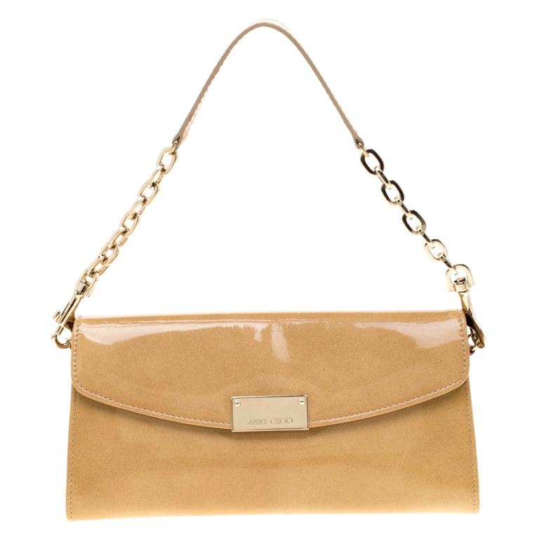 Jimmy Choo Beige Patent Leather Riane Clutch For Sale at 1stDibs