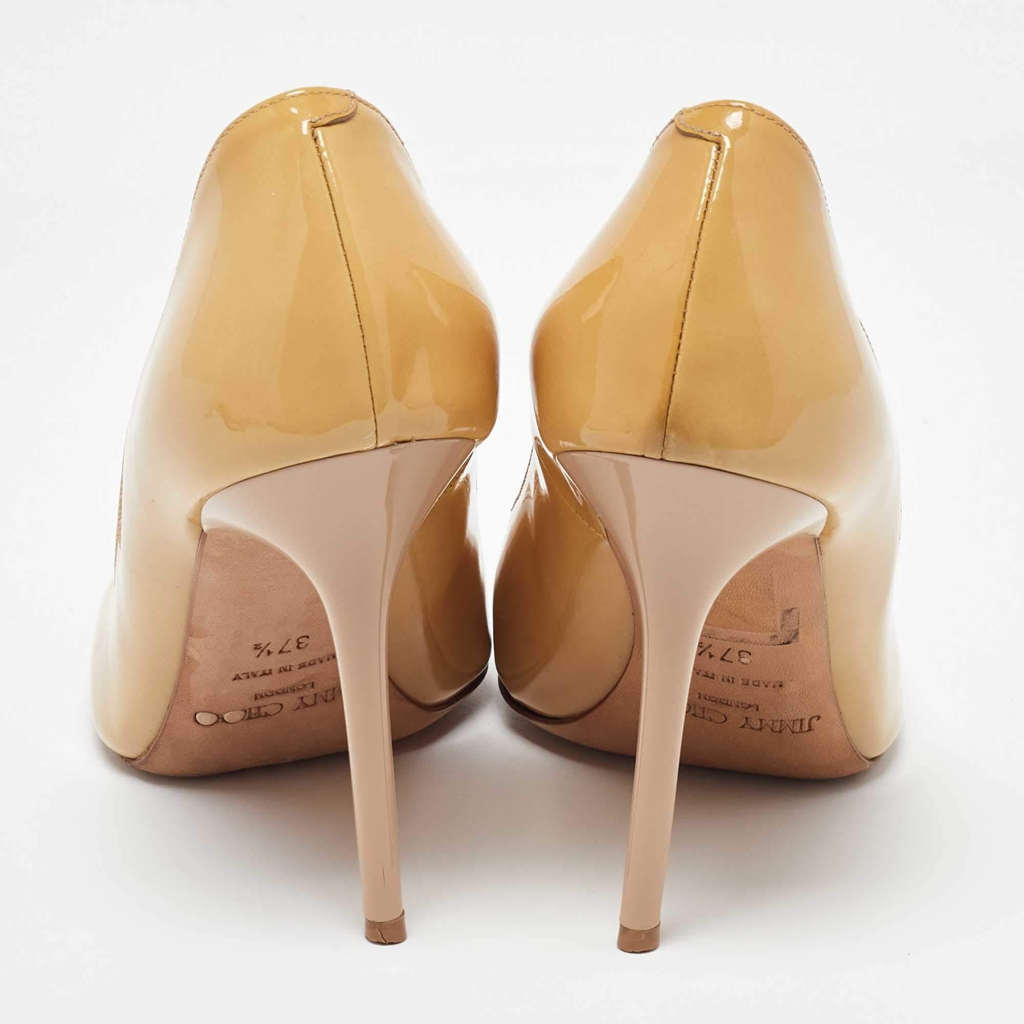 Jimmy Choo Beige Patent Leather Romy Pumps Size 37.5 For Sale 1
