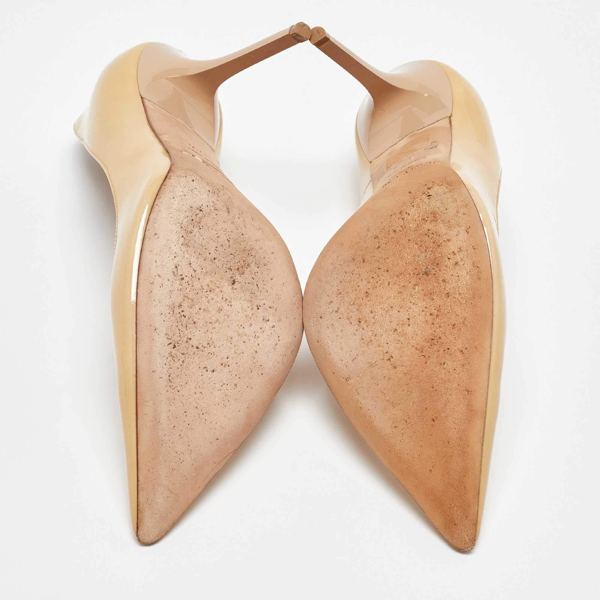 Jimmy Choo Beige Patent Leather Romy Pumps Size 37.5 For Sale 2