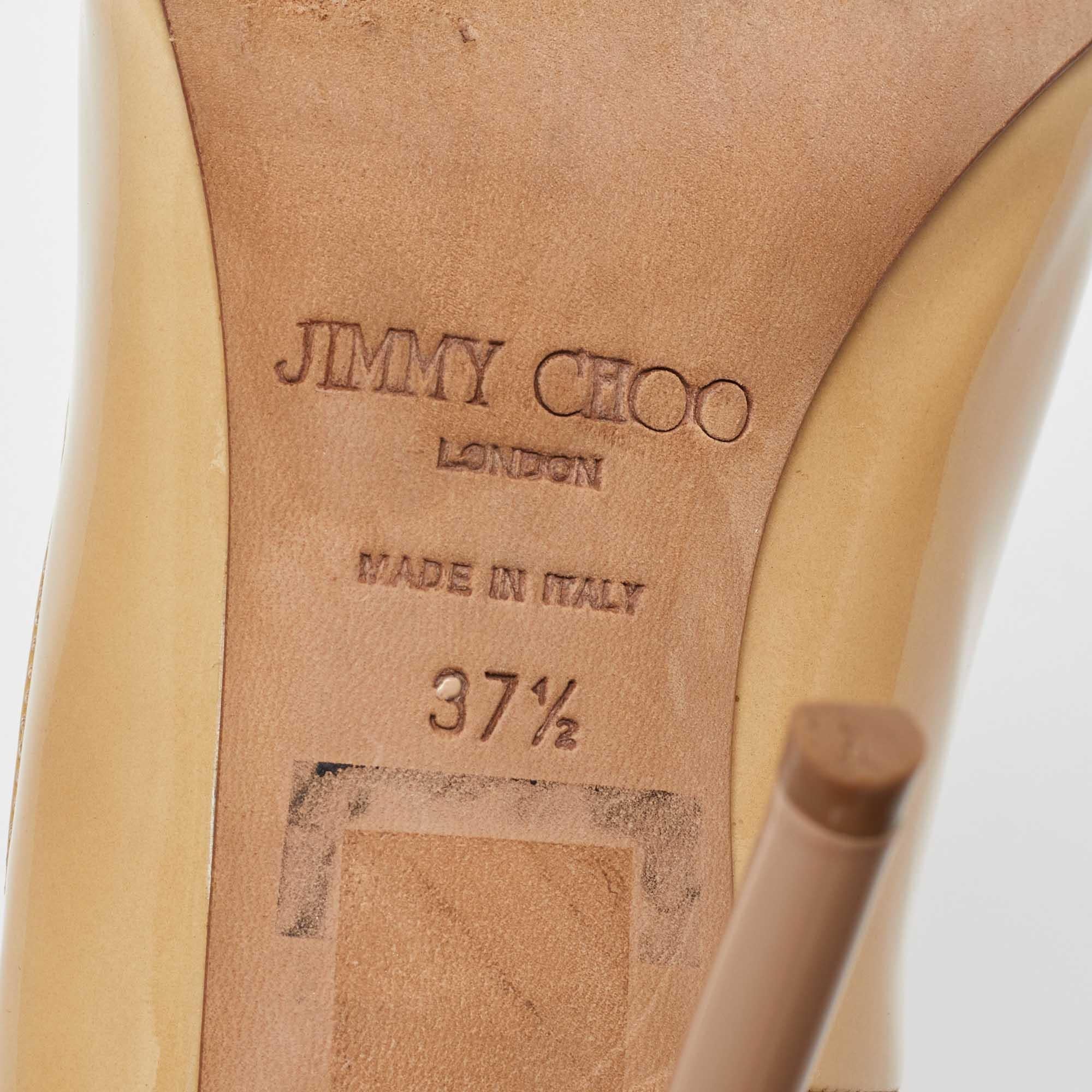 Jimmy Choo Beige Patent Leather Romy Pumps Size 37.5 For Sale 4