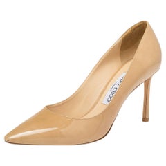 Jimmy Choo Beige Patent Leather Romy Pumps Size 37.5