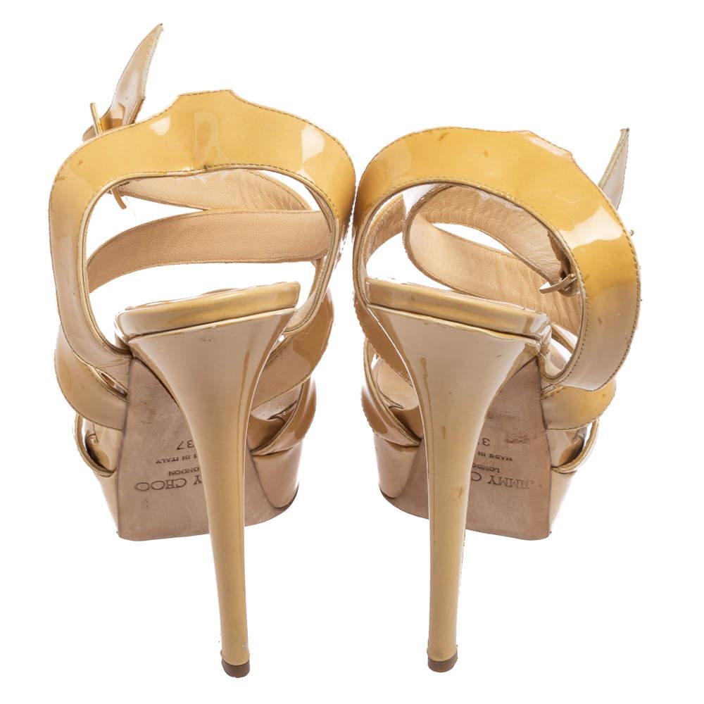 Jimmy Choo Beige Patent Leather Vamp Platform Sandals Size 37 1