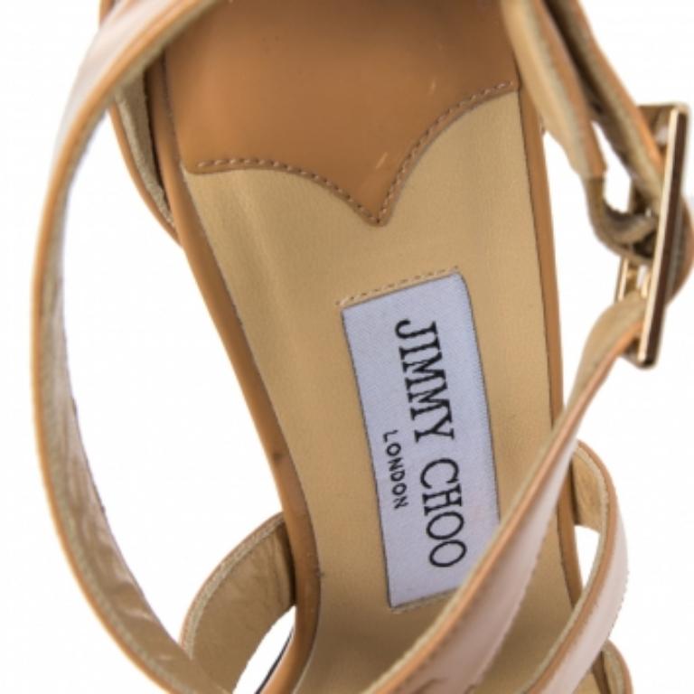 Women's Jimmy Choo Beige  Patent Leather Vamp Strappy Sandals Size 36.5