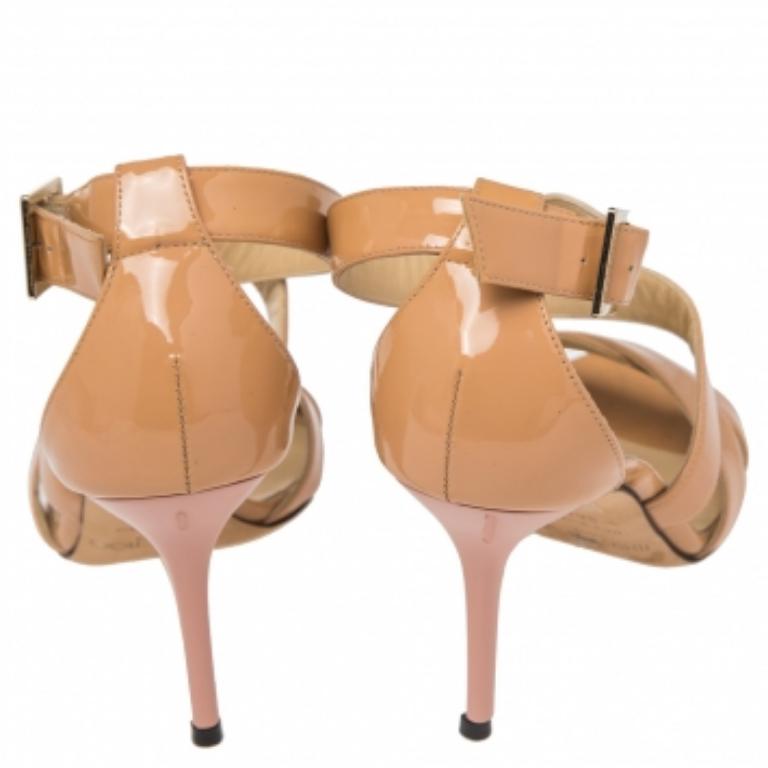 Jimmy Choo Beige  Patent Leather Vamp Strappy Sandals Size 36.5 2