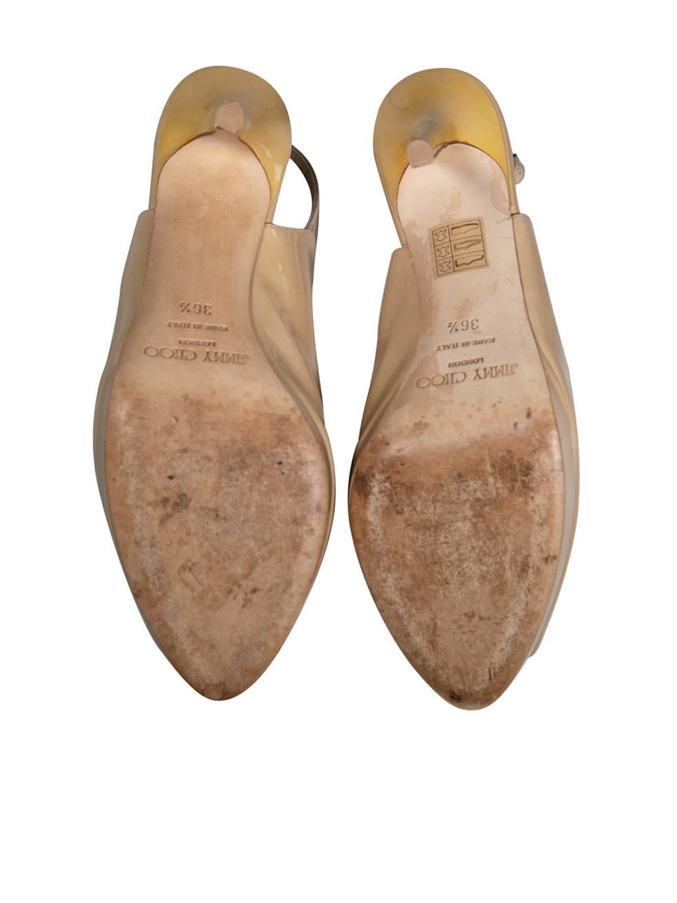 Women's Jimmy Choo Beige Patent Peep-Toe Slingback Heels Size IT 36.5 For Sale