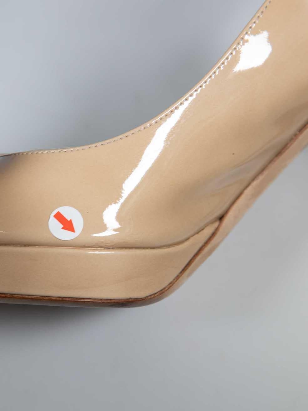 Jimmy Choo Beige Patent Peep-Toe Slingback Heels Size IT 36.5 For Sale 1